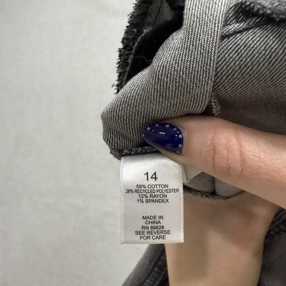 LOGO Lori Goldstein Longline Jacket Womens 14 Gray Denim Button Front Raw Hem - Picture 3 of 9